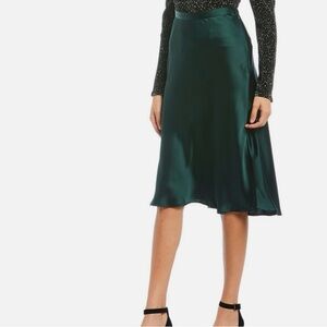 Gianni Bini Forest Green Satin Midi Skirt